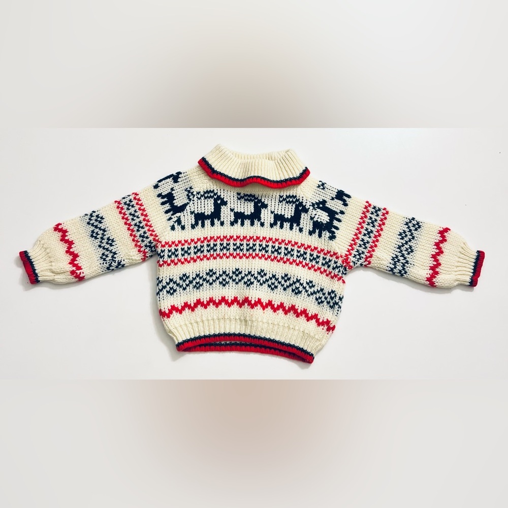 Vintage baby turtleneck winter deer sweater fair isle 18m